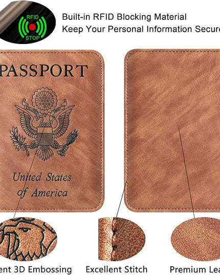Passport Holder Cover Wallet Travel Essentials Leather Rfid Blocking Case Vacation Luggage Must Haves Travel Accessories for Men Women (116#Brown)