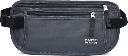 RFID Blocking Money Belt for Men Women, Slim Fanny Pack for Travel，Running,Conceal Waist Wallet for Passport Holder,Phone,Cash(Dark Grey)