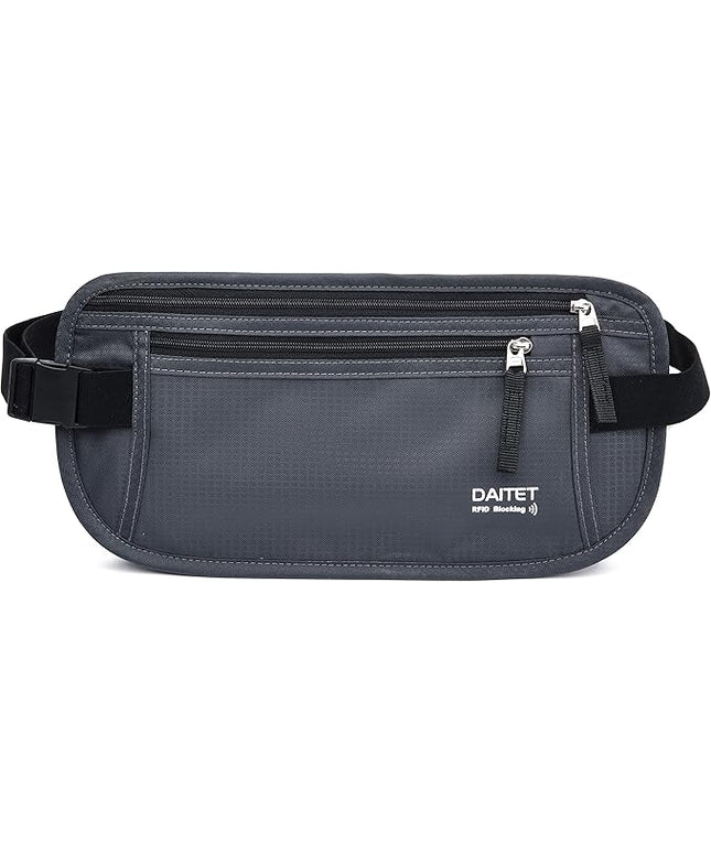 RFID Blocking Money Belt for Men Women, Slim Fanny Pack for Travel，Running,Conceal Waist Wallet for Passport Holder,Phone,Cash(Dark Grey)