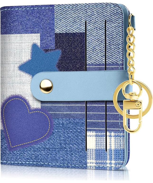 Sodsay Small Slim Wallet Women RFID Blocking, PU Leather Bifold Ladies Wallet with Zipper Coin Pocket, Thin Cute Travel Card Wallets for Girls, Blue Deep Wish