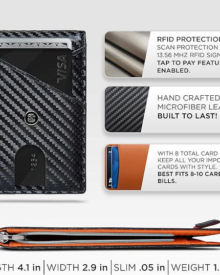 Suavell Slim Wallets for Men. RFID Money Clip Wallet, Slim Wallet, Thin Front Pocket Credit Card Wallet, Minimalist Bifold (Charcoal Rust Pilot)