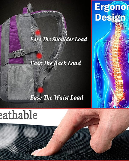 ProEtrade Backpack Bookbag for College Sturdy Travel Business Hiking Fit Laptop Up to 15.6 Inch Multi Compartment Gifts for Men Women Night Light Reflective (Purple A)