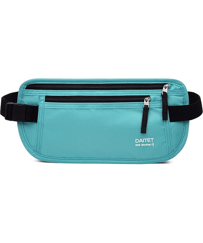 RFID Blocking Money Belt for Men Women, Slim Fanny Pack for Travel，Running,Conceal Waist Wallet for Passport Holder,Phone,Cash(Mint Green)