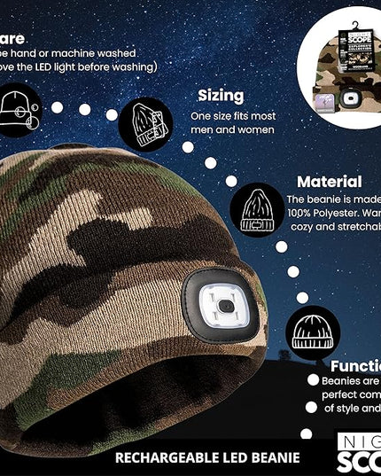 Night Scope Classic Rechargeable LED Warm Knit Beanie Head Light Hat Headlamp for Outdoor Activities