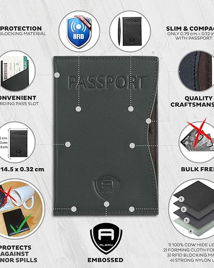Alban RFID Passport Holder Women Men RFID Blocking Travel Passport Wallet Case Genuine Leather Passport Cover porta pasaporte