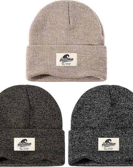 3 Packs Winter Beanie Hats for Men Women, Unisex Soft Warm Thick Beanies, Cuffed Knit Skull Cap