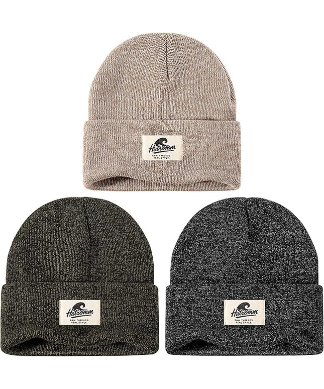 3 Packs Winter Beanie Hats for Men Women, Unisex Soft Warm Thick Beanies, Cuffed Knit Skull Cap