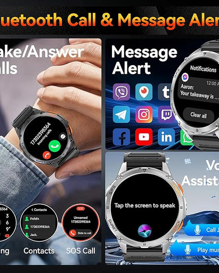 KPEP GPS Military Smart Watches for Men with 2 Straps, 1.43" AMOLED, LED Flashlight, IP68 Waterproof Smartwatch, Make & Answer Calls, 170+ Sports Modes, Compass, Fitness Tracker Watch for iOS Android
