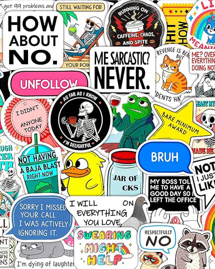 100Pcs Sarcastic Stickers for Adults - Funny Inappropriate Snarky Stickers, Sassy Unhinged Mean Silly Decals for Water Botttle, Laptop - Gag Gifts for Women & Men