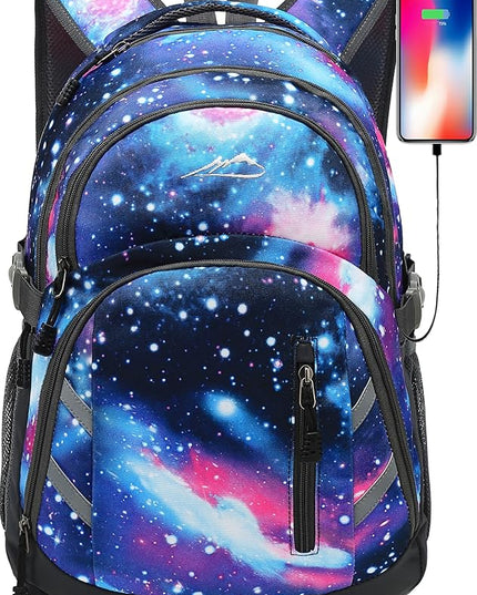 ProEtrade Backpack Bookbag for College Laptop Travel,Fit Laptop Up to 15.6 inch with USB Charging Port Multi Compartment Anti theft, Gift for Women Men (Galaxy)