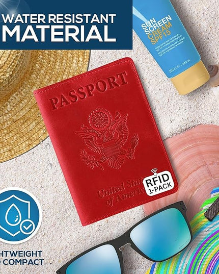 Ciana RFID Passport Holder for Travel – PU Leather Passport Cover and Card Holder for Men & Women – Slim Passport Holder with Card Protector Slot, Travel Must Haves (Red)