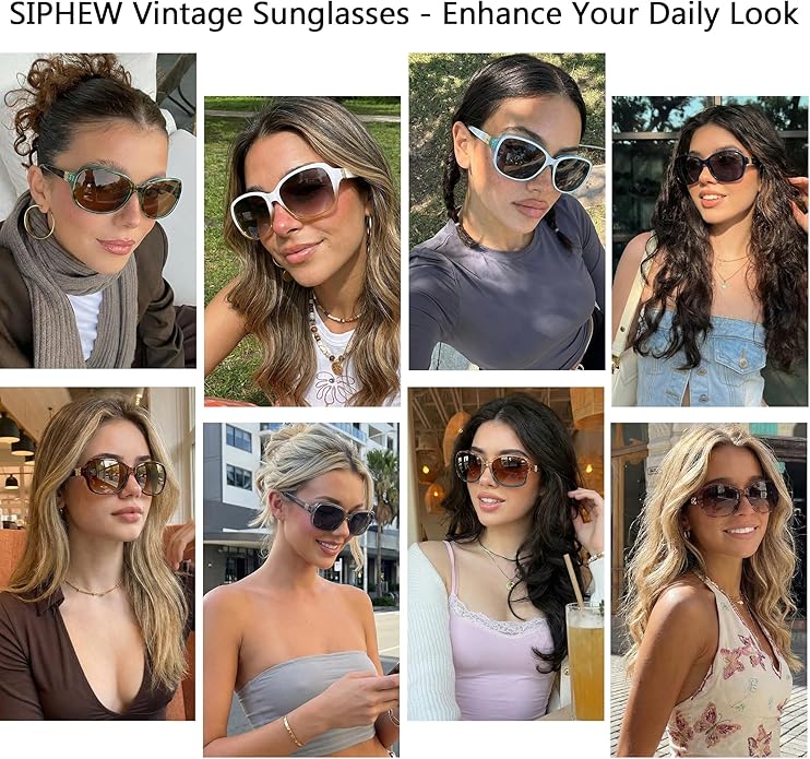 SIPHEW Polarized Sunglasses for Women | Vintage Square Sunglasses w UV400 Protection | Womens Wraparound Shade