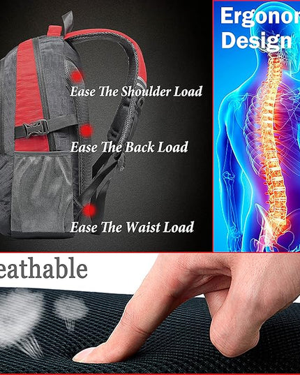 ProEtrade Backpack Bookbag for College Sturdy Travel Business Hiking Fit Laptop Up to 15.6 Inch Multi Compartment Gifts for Men Women Night Light Reflective (red)
