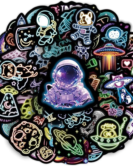 75 Pcs Neon Space Planets Stickers for Kids, Vinyl Astronaut Sticker for Water Bottle, Waterproof Laptop Decals for Teens Girls Boys Adults