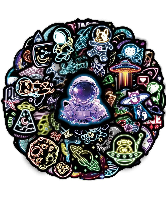 75 Pcs Neon Space Planets Stickers for Kids, Vinyl Astronaut Sticker for Water Bottle, Waterproof Laptop Decals for Teens Girls Boys Adults