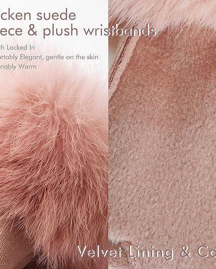 Vagasi Women Touch Screen Gloves, Fleece Lined Winter Gloves for Ladies, Thermal Suede Gloves Fur Cuff for Girls Gifts