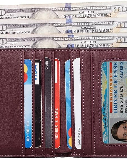 Toughergun Women’s Small Slim Leather Wallet with RFID Protection, Compact Bifold Mini Purse with Clear ID Window