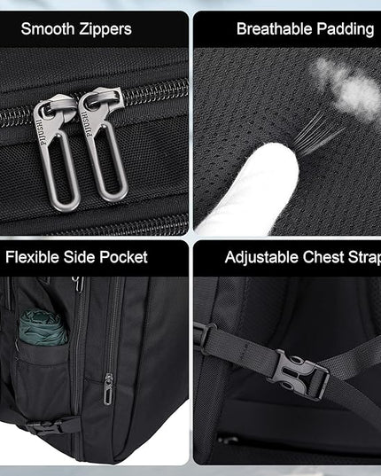 PIJUSHI Travel Backpack for Women Men Expandable Carry on Luggage Backpack Airline Approved Personal Item Laptop Bag(PE034 Black)