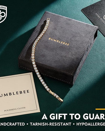 BUMBLEBEE Handmade Tennis Bracelet for Women, 14K Gold Plated, 12.96 CTTW Italian 5A Cubic Zirconia, Hypoallergenic, Adjustable 6–7.5 Inch Jewelry Gift Anniversary, Birthday, Valentine’s Day