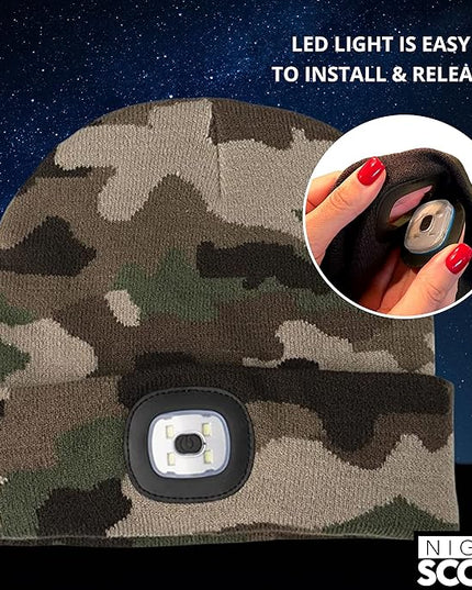 Night Scope Classic Rechargeable LED Warm Knit Beanie Head Light Hat Headlamp for Outdoor Activities
