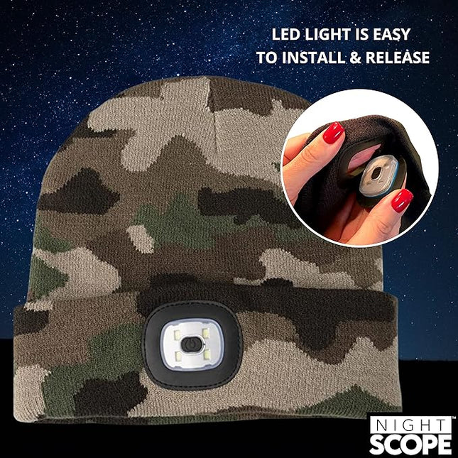 Night Scope Classic Rechargeable LED Warm Knit Beanie Head Light Hat Headlamp for Outdoor Activities
