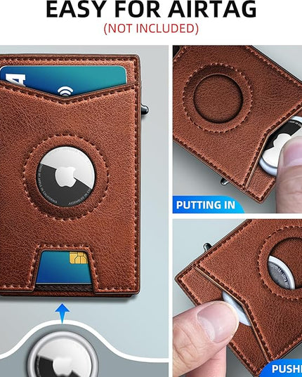 miyozi Airtag Wallet for Men Money Clip 9-Card Pop-Up Credit Card Holder with ID Window RFID Blocking Metal Case Magnetic Closure Front Pocket Wallet Gift Box