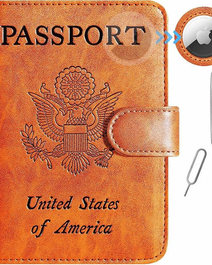 Airtag Passport Holder Cover Wallet RFID Blocking Leather Case Travel Essentials Luggage Accessories Travel Must Have(118#Claybank)