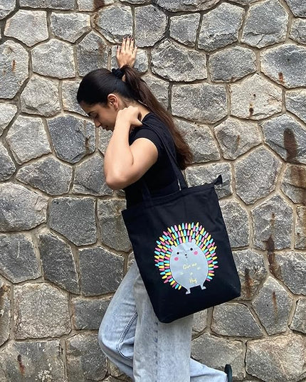 Ecoright Tote Bag for Women with Zipper, Small Tote Bag, Canvas Bag, Reusable Cotton Bag for Beach, Grocery, School & Work