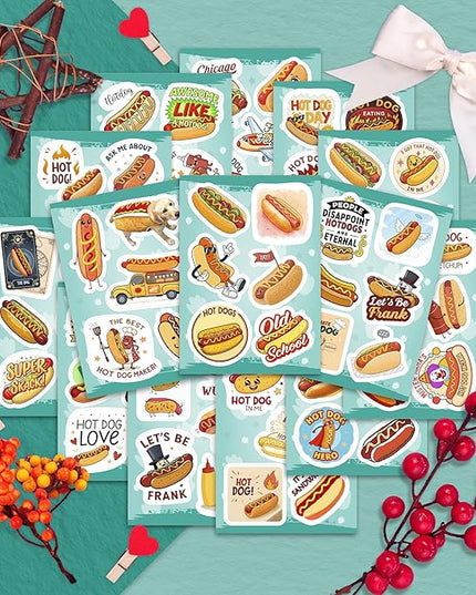 100Pcs Hot Dog Stickers Funny for Water Bottle - Hot Dog Party Decorations, Favors - Food Stickers - Gift for Women & Men