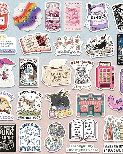 300 PCS Book Stickers for Kindle, Bookish Sticker Pack Reading Waterproof Vinyl Decals for Laptop, Ebook Readers, Water Bottle, Phone, Journal, Scrapbook, No Repeats (Glossy)