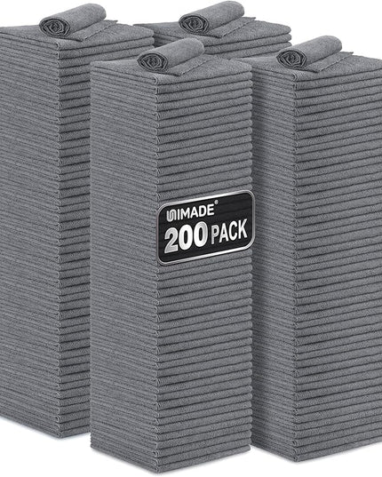 Microfiber Cleaning Cloth, 200 Pack Microfiber Towels for Cars Reusable Shop Rags Bulk Lint Free Cleaning Towels for Car Kitchen Automotive Bar Mechanic Restaurant Garage, 11.5"x 11.5", Grey