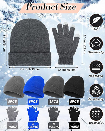 Suhine Bulk Winter Hats and Gloves Set Warm Beanie Gloves Pack Homeless Supplies for Cold Weather Charity