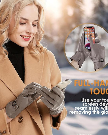 Dsane Womens Winter Leather Gloves Touchscreen Texting Warm Driving Lambskin Gloves for Christmas Gifts