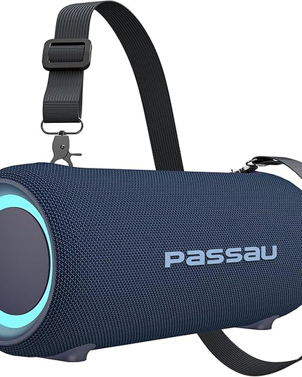 Passau Portable Bluetooth Speakers 40W Peak Loud Stereo Sound, Passive Radiators-Deep Bass, All Day Playtime, Adjustable Strap, BT5.3, IPX5 Wireless Speaker RGB Lights for Indoor Outdoor-Blue