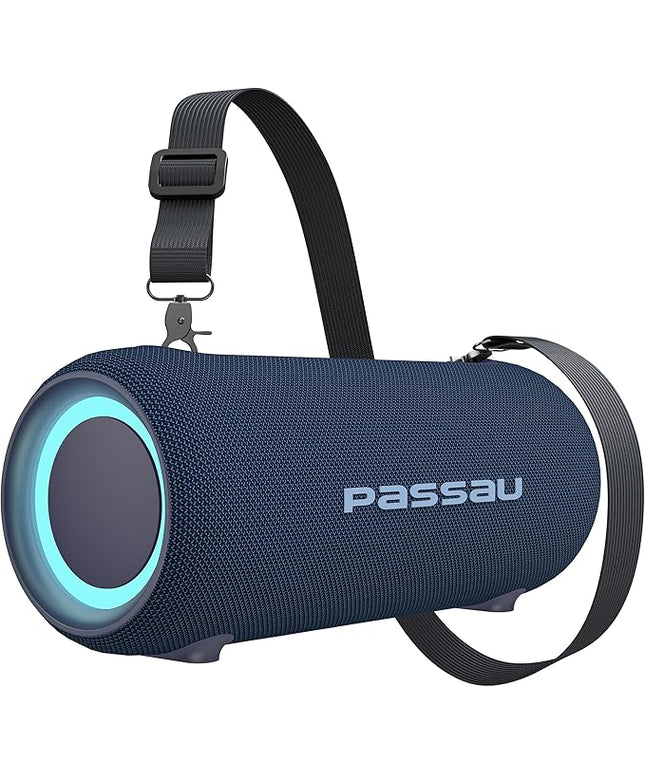 Passau Portable Bluetooth Speakers 40W Peak Loud Stereo Sound, Passive Radiators-Deep Bass, All Day Playtime, Adjustable Strap, BT5.3, IPX5 Wireless Speaker RGB Lights for Indoor Outdoor-Blue