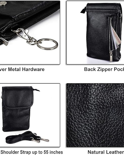 befen Genuine Leather Small Crossbody Bags for Women Cell Phone Bag Cross Body Purses,Silver Zipper