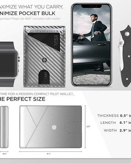 Suavell Slim Wallets for Men. RFID Money Clip Wallet, Slim Wallet, Thin Front Pocket Credit Card Wallet, Minimalist Bifold (Metallic Gray Pilot)