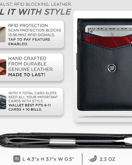 Suavell Slim Wallets for Men. Minimalist Bifold Wallet With Money Clip & ID Window. RFID Blocking Credit Card Holder Front Pocket Wallet, Gifts For Men - Husband Father On Birthday Anniversary.