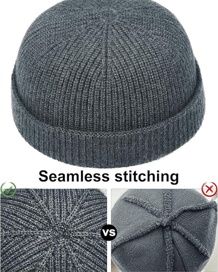 vidsel Thin Wool Fisherman Beanie Hat for Men Women Fall Winter,Short Knit Cuffed Fashion Trawler Skull Cap,Watch Cap