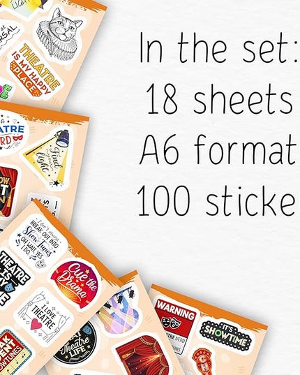100Pcs Theatre Stickers for Laptop, Drama Stickers and Decals - Theatre Gifts - Drama Party Supplies - Gift for Women & Men