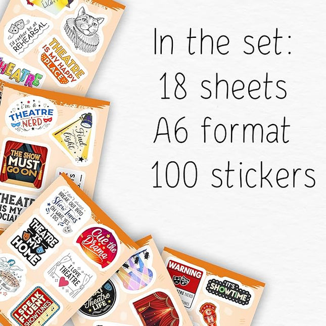 100Pcs Theatre Stickers for Laptop, Drama Stickers and Decals - Theatre Gifts - Drama Party Supplies - Gift for Women & Men