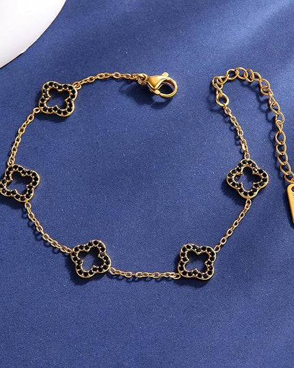 CLAIRETTE Premium PVD Gold-Plated Clover Lucky Bracelet for Women Flower Four Leaf Link Bracelets Trendy Jewelry Gifts for Women