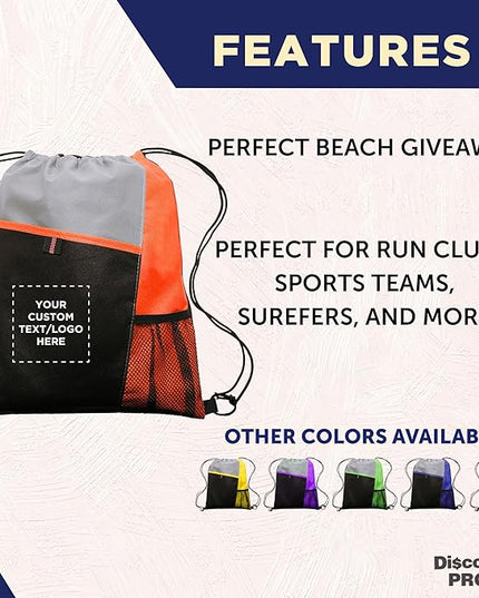 DISCOUNT PROMOS Custom Non-Woven Drawstring Backpacks Set of 10/50/100, Personalized Bulk Pack