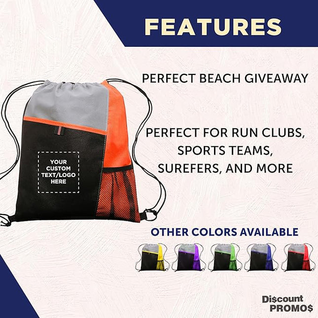 DISCOUNT PROMOS Custom Non-Woven Drawstring Backpacks Set of 10/50/100, Personalized Bulk Pack