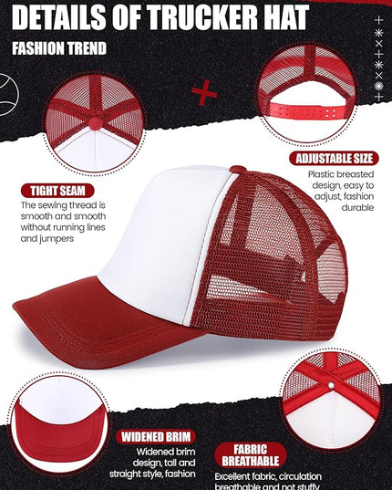10 Pcs Sublimation Blank Trucker Hats Bulk Mesh Baseball Cap Polyester Mesh Trucker Hat for Men and Women