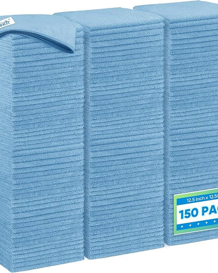 HOMEXCEL Blue Microfiber Cleaning Cloth 150 Pack, 12.5 x 12.5 inch Microfiber Towels for Cars, Ultra Absorbent Car Washing Cloth Cleaning Rags for Car Kitchen Window