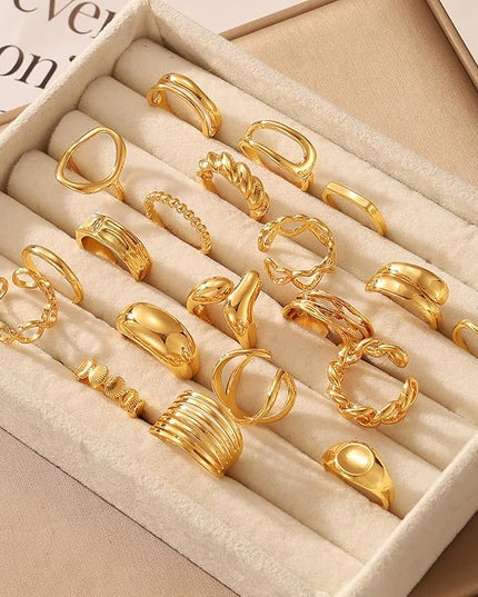 KISS WIFE Goldenen Silvery Black Kunckle Rings Set for Women, Dainty Simple Trendy Cute Stackable Finger Rings Pack, Perfect for Stacking Layering on Thumb and Knuckle, Mixed Size, Jewelry Gift