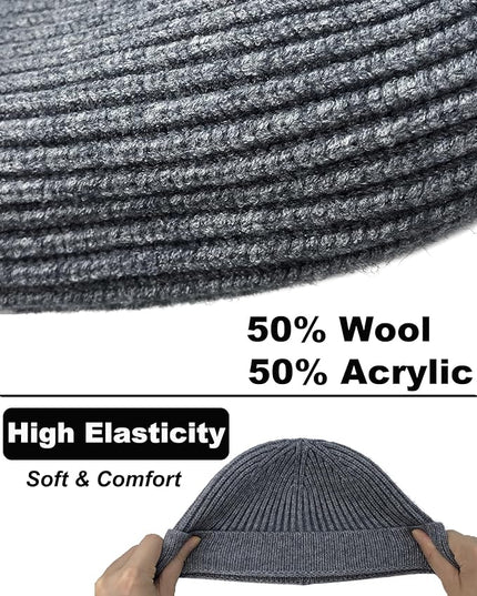 Short Fisherman Beanie for Men Women, Wool Knit Cuff Warm Winter Hats, Trawler Beanie Watch Caps Soft Skullcap