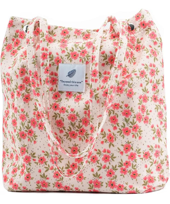 Corduroy Tote Bag Cute Tote Bags for Women Shoulder Bag with Inner Pocket for Work Beach Travel and Shopping Grocery