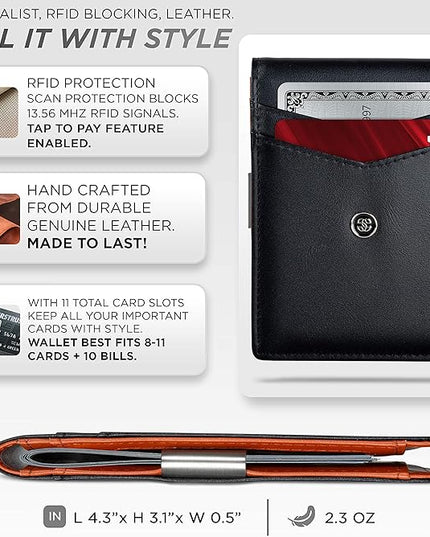 Suavell Slim Wallets for Men. Minimalist Bifold Wallet With Money Clip & ID Window. RFID Blocking Credit Card Holder Front Pocket Wallet, Gifts For Men - Husband Father On Birthday Anniversary.